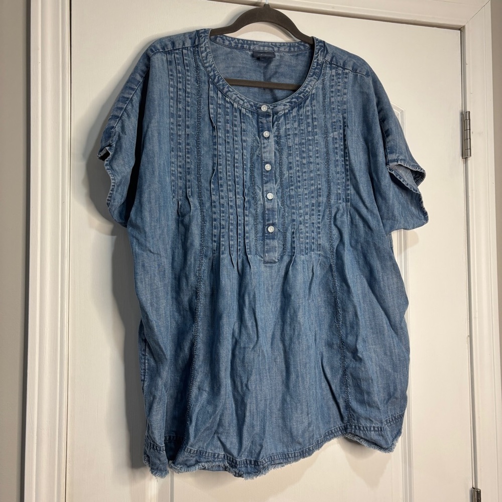 J Jill Denim Blue Chambray Ruffle Blouse Size 1X